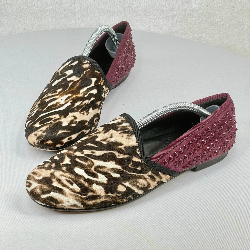 GENTLE SOULS Edge Womens 6.5 Loafers Calf-Hair Leather Studded Animal Print